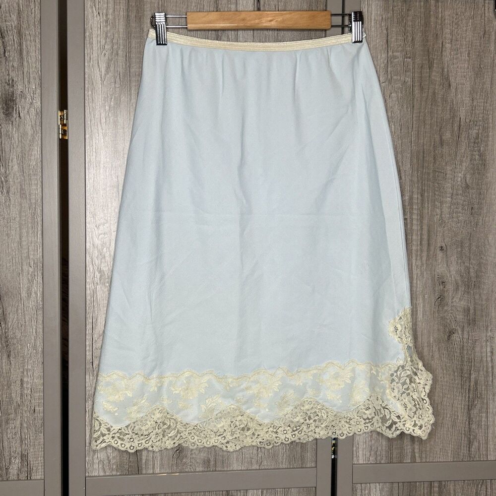 Yolanda Vintage Slip Blue Lace Hem Size L